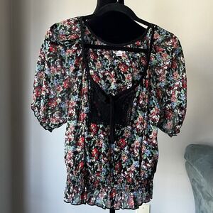 Vintage Coquette Country Garden Party See Through Lace Floral Crop Women's M